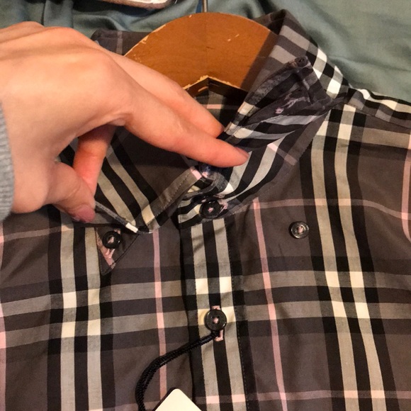 Authentic Burberry Dark Gray, pink plaid Shirt - Picture 4 of 8
